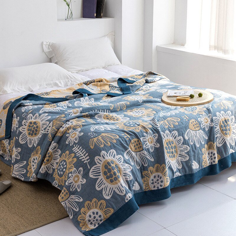 Throw Blanket | Soft Cotton | Floral Pattern & Reversible Design | Living Room Accent