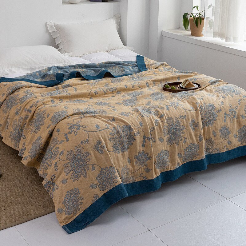 Throw Blanket | Soft Cotton | Floral Pattern & Reversible Design | Living Room Accent