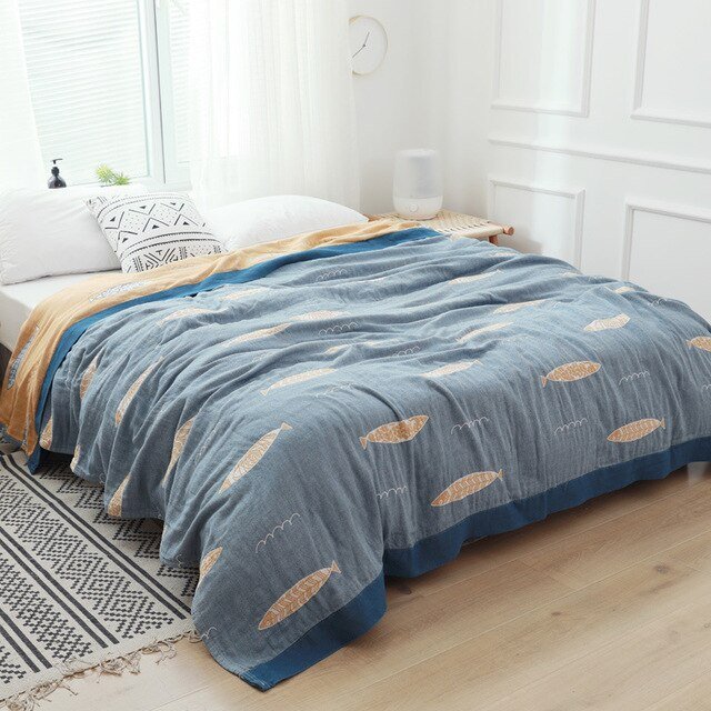 Throw Blanket | Soft Cotton | Floral Pattern & Reversible Design | Living Room Accent