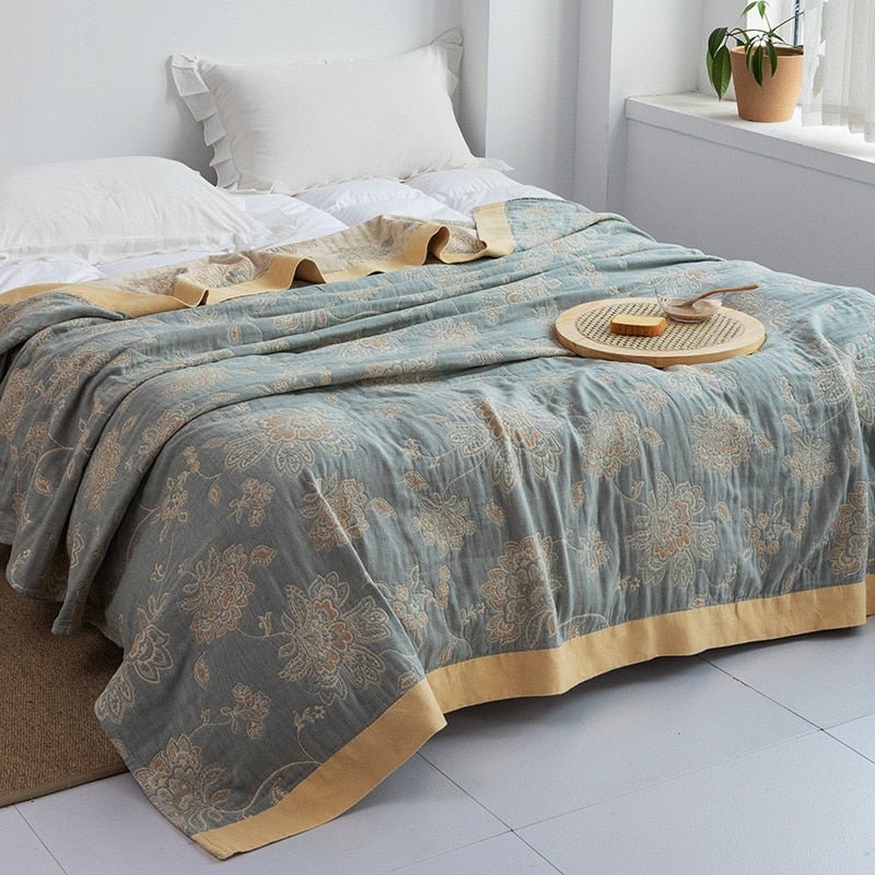 Throw Blanket | Soft Cotton | Floral Pattern & Reversible Design | Living Room Accent