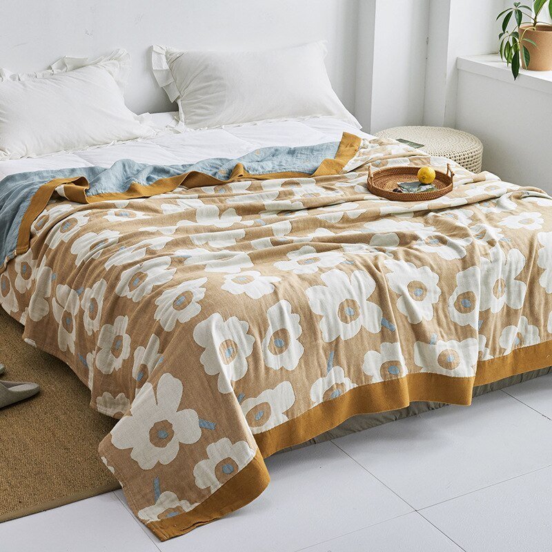 Throw Blanket | Soft Cotton | Floral Pattern & Reversible Design | Living Room Accent