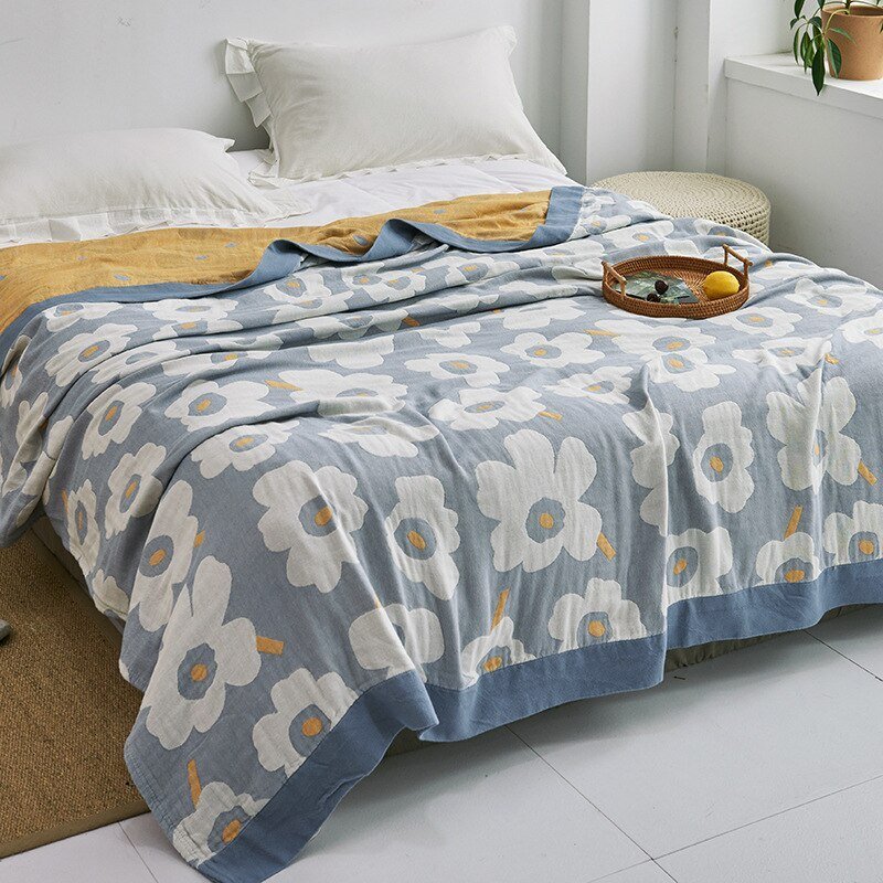 Throw Blanket | Soft Cotton | Floral Pattern & Reversible Design | Living Room Accent