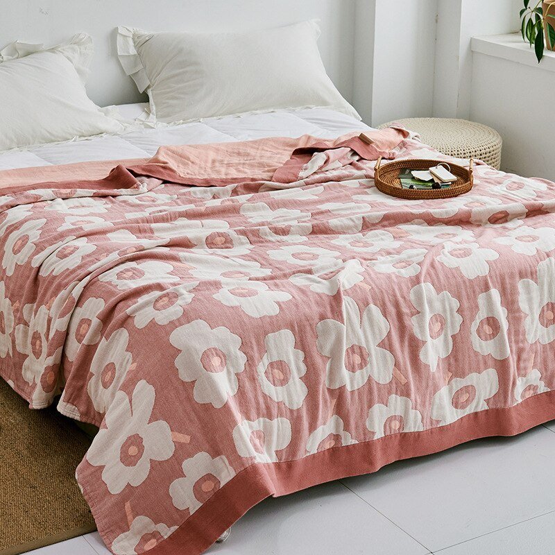 Throw Blanket | Soft Cotton | Floral Pattern & Reversible Design | Living Room Accent