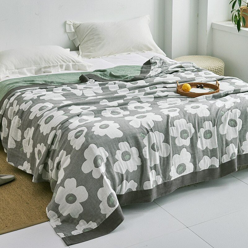 Throw Blanket | Soft Cotton | Floral Pattern & Reversible Design | Living Room Accent