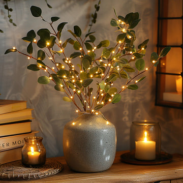 Illuminated Olive Branch Vase with Warm LED Lights for Elegant Home Decor