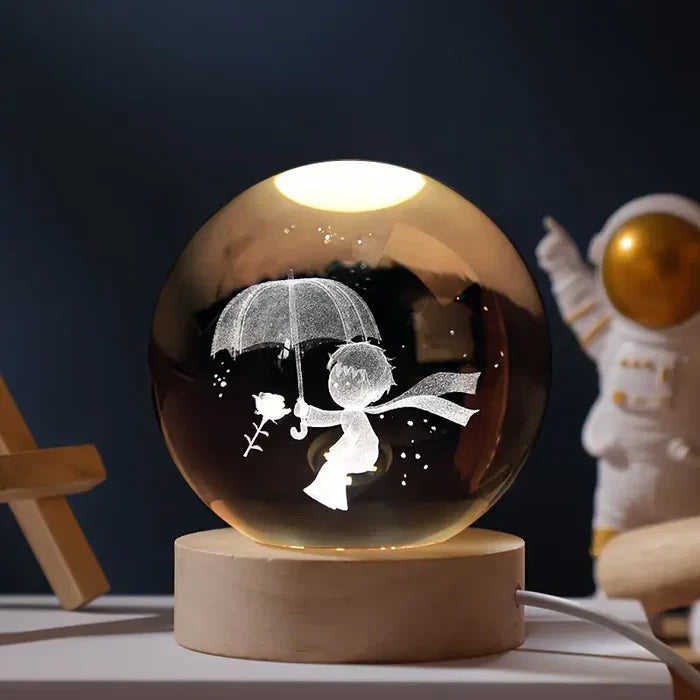 LED Crystal Ball | Clear Crystal & LED Light | Spherical Moon Design | Living Room Accent