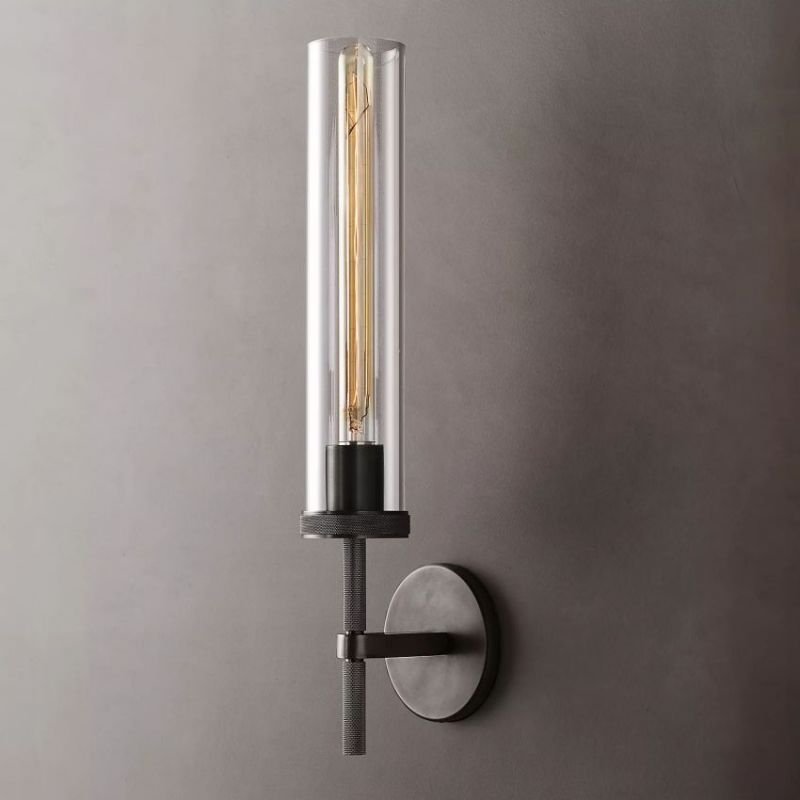 Wall Sconce | Brushed Brass & Clear Glass | Knurled Texture | Loft-Inspired Interiors
