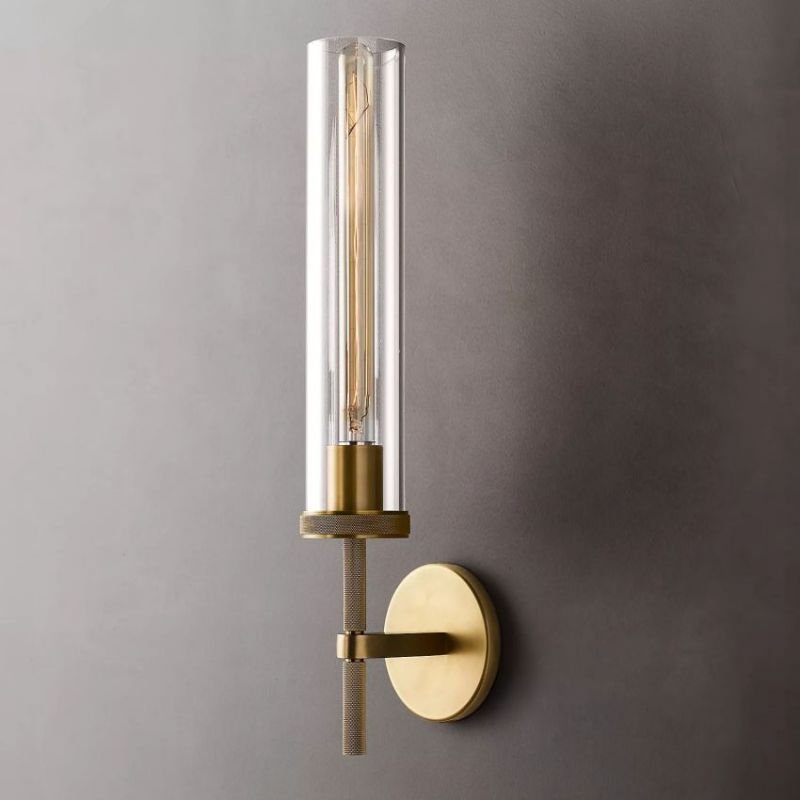 Wall Sconce | Brushed Brass & Clear Glass | Knurled Texture | Loft-Inspired Interiors