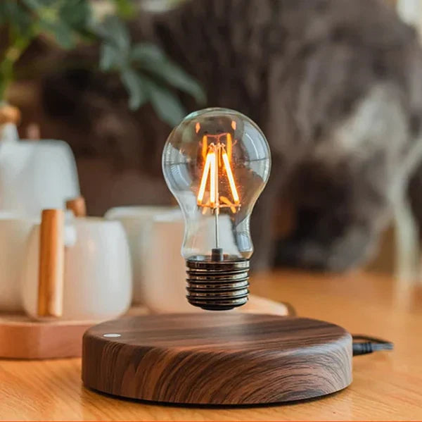 Levitating Desk Lamp with Walnut Base – Modern Minimalist Lighting