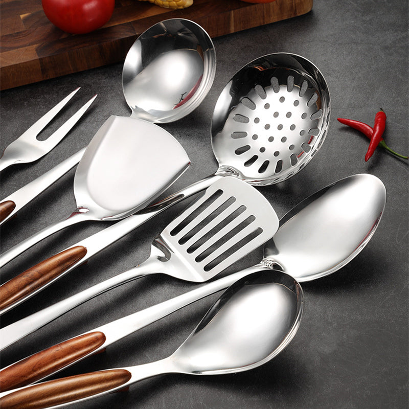 Utensil Set | Stainless Steel & Wood | Ergonomic Grip | Kitchen Use