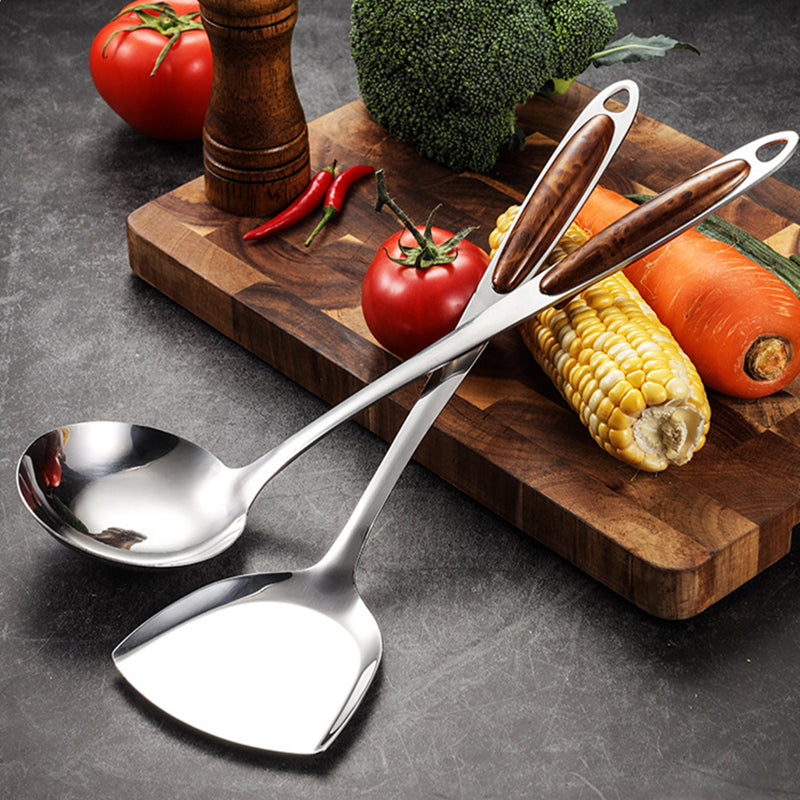 Utensil Set | Stainless Steel & Wood | Ergonomic Grip | Kitchen Use