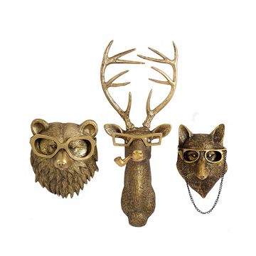 Deer Head Wall Mount with Eyeglasses, Pipe & Chain - Retro Synthetic Resin Decor