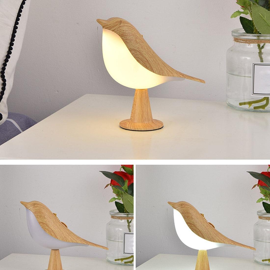 Whimsical Bird-Shaped Table Lamp - Modern LED Light with Natural Design