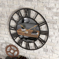 Wall Clock | Brushed Metal & Glass | Roman Numerals Open Frame | Urban Loft Decor