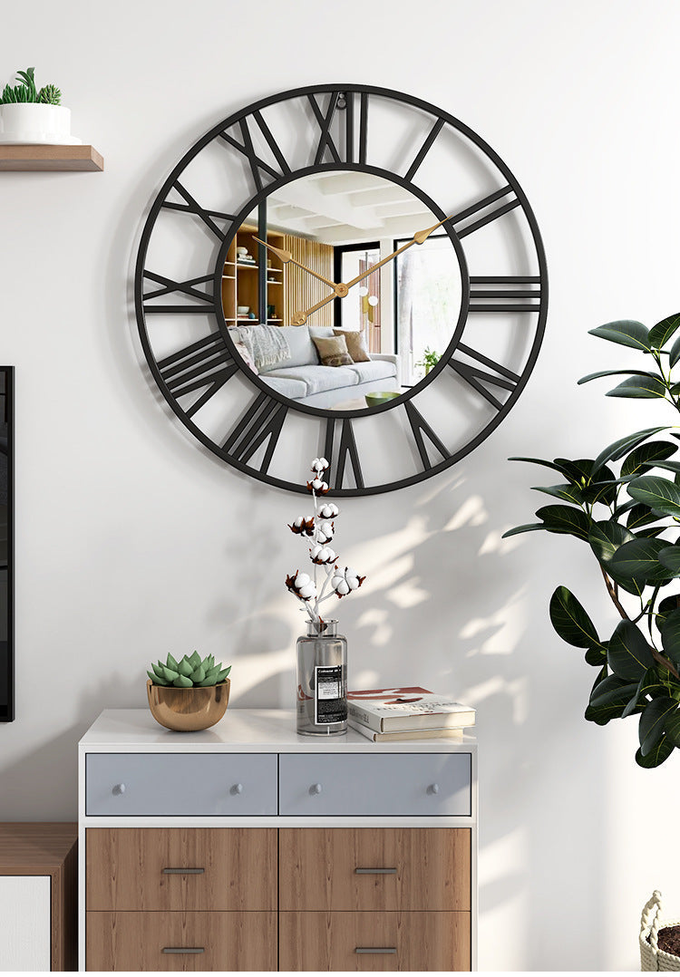 Wall Clock | Brushed Metal & Glass | Roman Numerals Open Frame | Urban Loft Decor