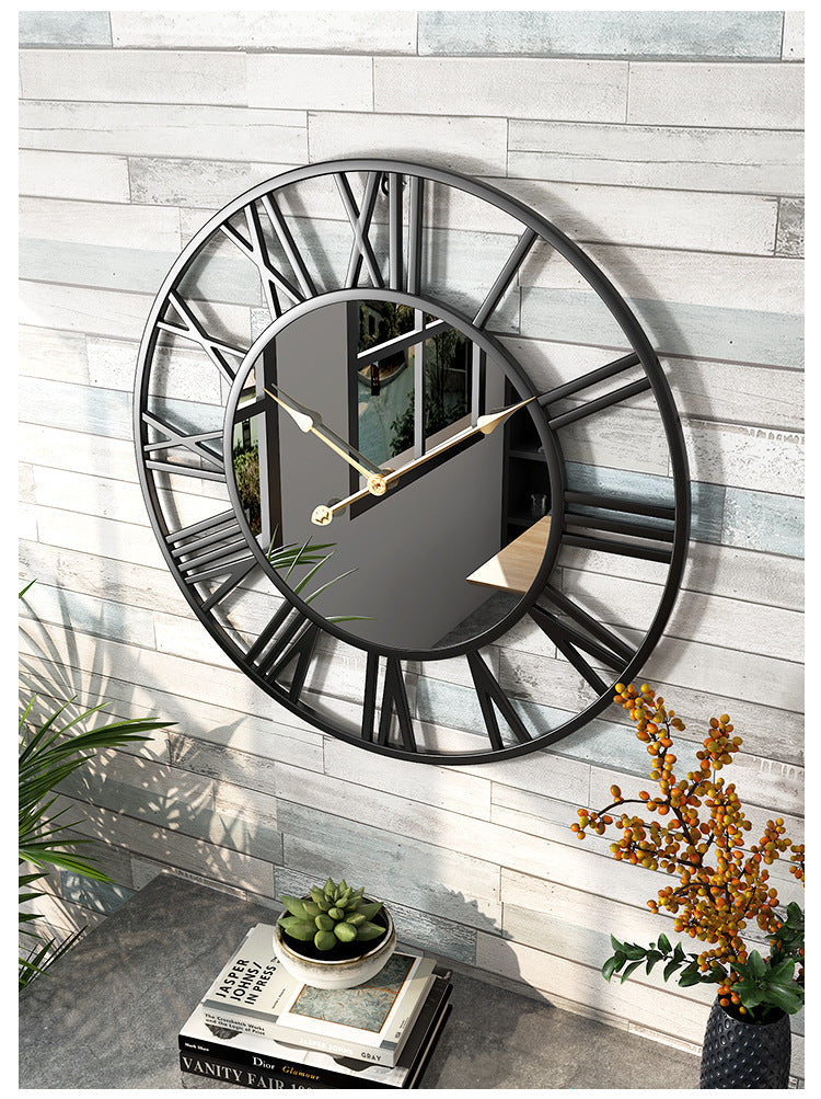Wall Clock | Brushed Metal & Glass | Roman Numerals Open Frame | Urban Loft Decor