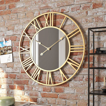 Wall Clock | Brushed Metal & Glass | Roman Numerals Open Frame | Urban Loft Decor