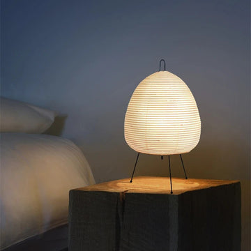 Minimalist Japanese Rice Paper Table Lamp with LED and Sculptural Design