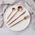 Cutlery Set | Brushed Gold Stainless Steel | Sleek Elongated Design | Upscale Dining