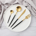Cutlery Set | Brushed Gold Stainless Steel | Sleek Elongated Design | Upscale Dining