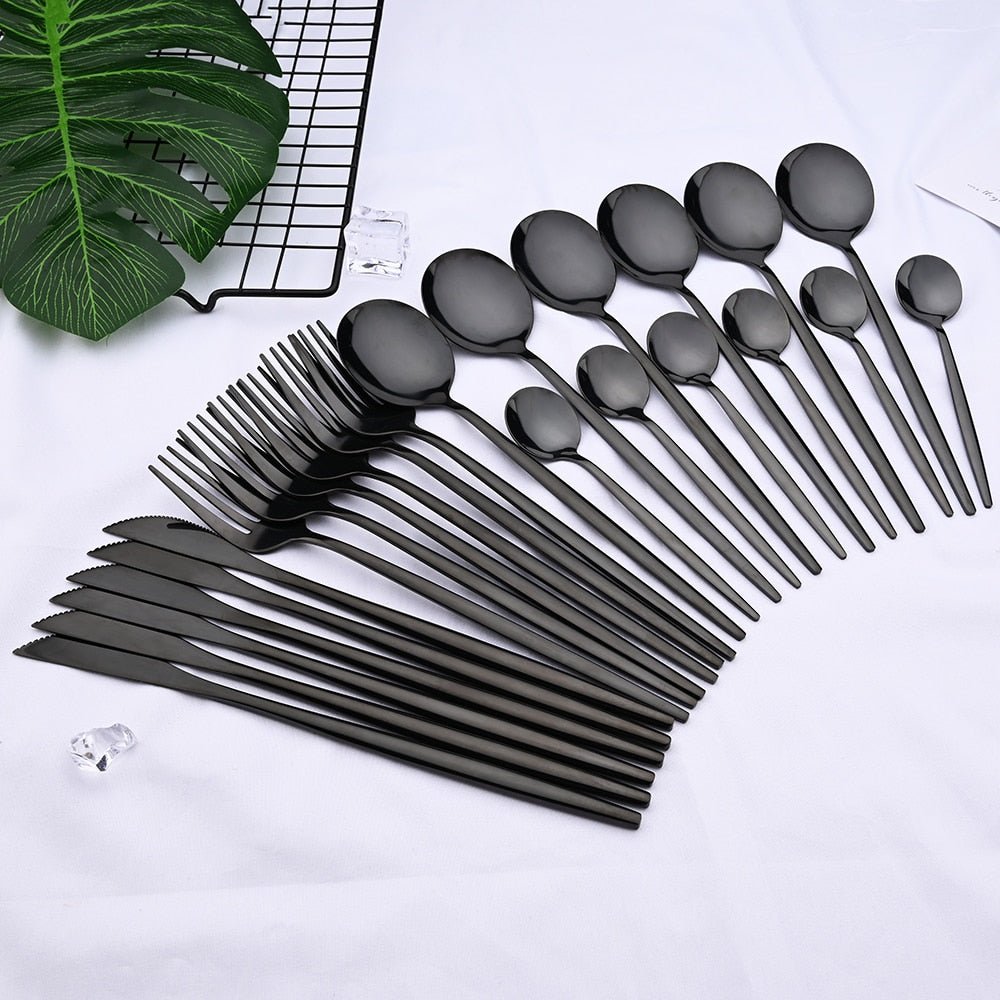Cutlery Set | Brushed Gold Stainless Steel | Sleek Elongated Design | Upscale Dining