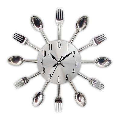Wall Clock | Metal | Fork and Spoon Accents | Kitchen Decor