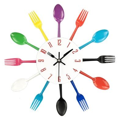 Wall Clock | Metal | Fork and Spoon Accents | Kitchen Decor