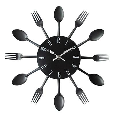 Wall Clock | Metal | Fork and Spoon Accents | Kitchen Decor