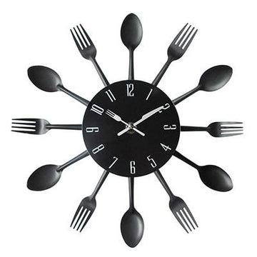 Wall Clock | Metal | Fork and Spoon Accents | Kitchen Decor