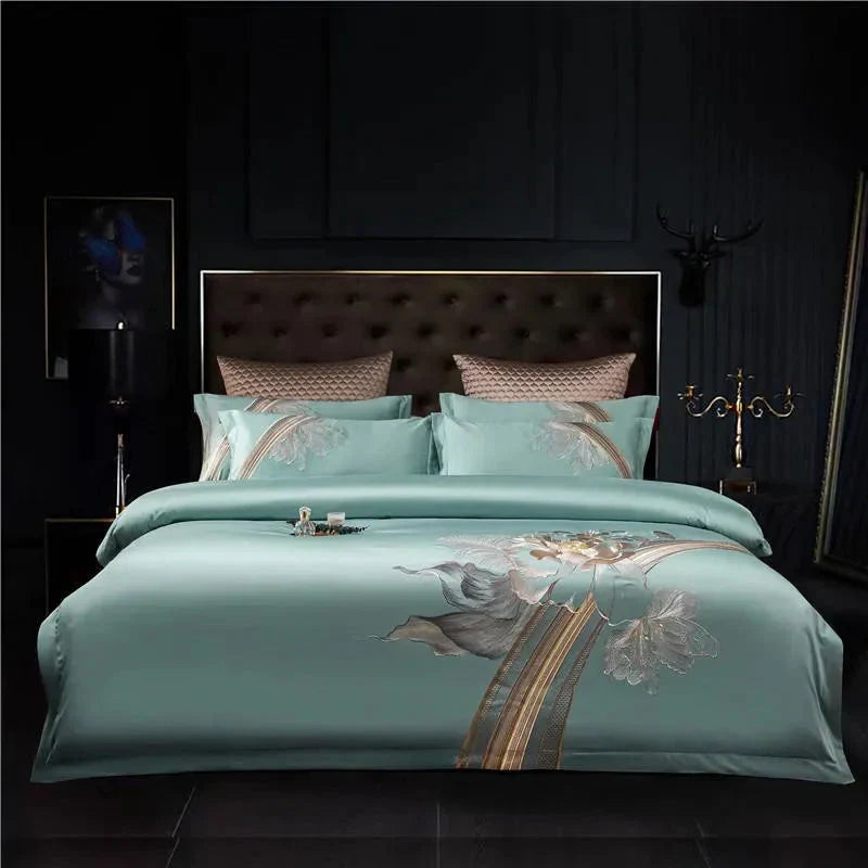Duvet Cover Set | Egyptian Cotton | Floral Embroidery | Bedroom Sanctuary