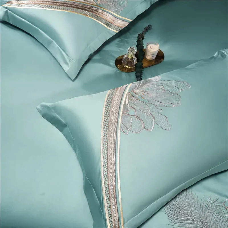 Duvet Cover Set | Egyptian Cotton | Floral Embroidery | Bedroom Sanctuary