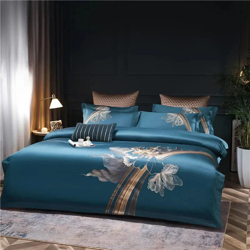Duvet Cover Set | Egyptian Cotton | Floral Embroidery | Bedroom Sanctuary