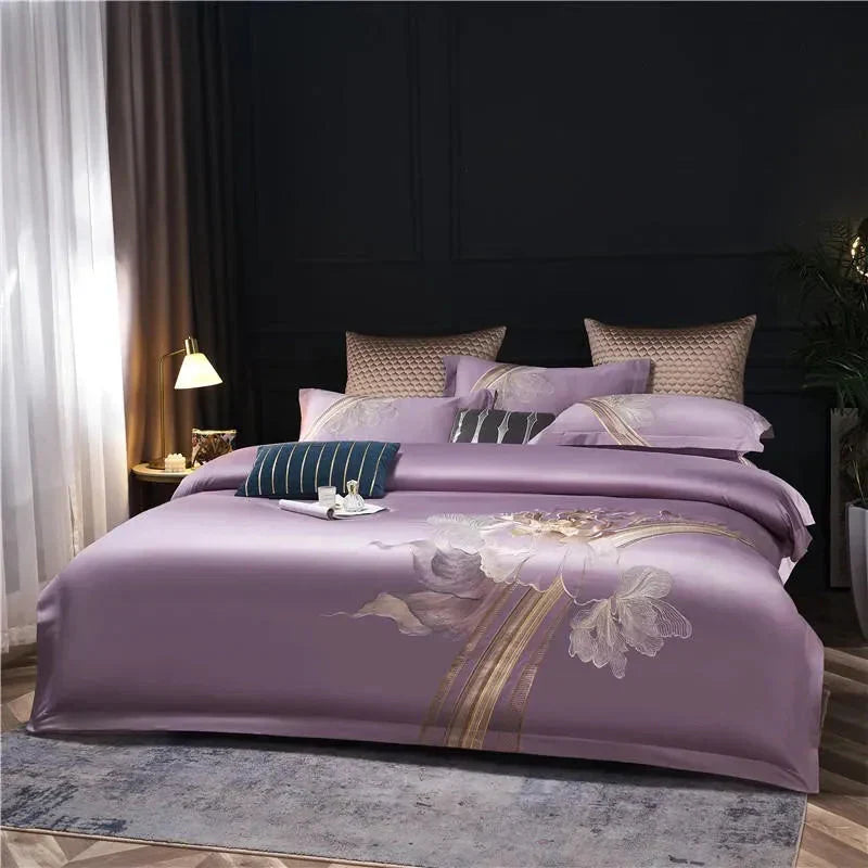 Duvet Cover Set | Egyptian Cotton | Floral Embroidery | Bedroom Sanctuary