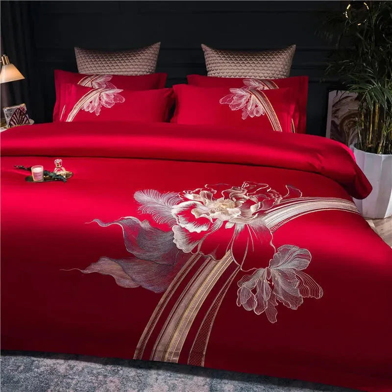 Duvet Cover Set | Egyptian Cotton | Floral Embroidery | Bedroom Sanctuary