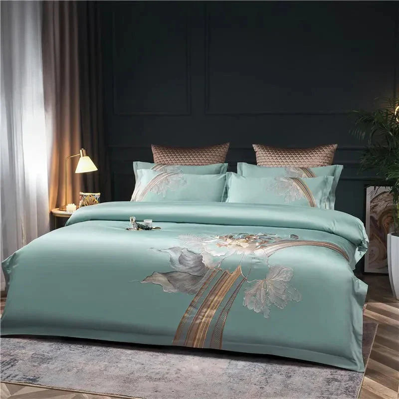 Duvet Cover Set | Egyptian Cotton | Floral Embroidery | Bedroom Sanctuary