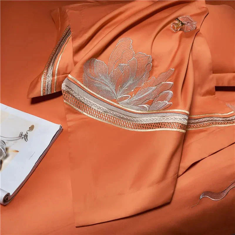 Duvet Cover Set | Egyptian Cotton | Floral Embroidery | Bedroom Sanctuary