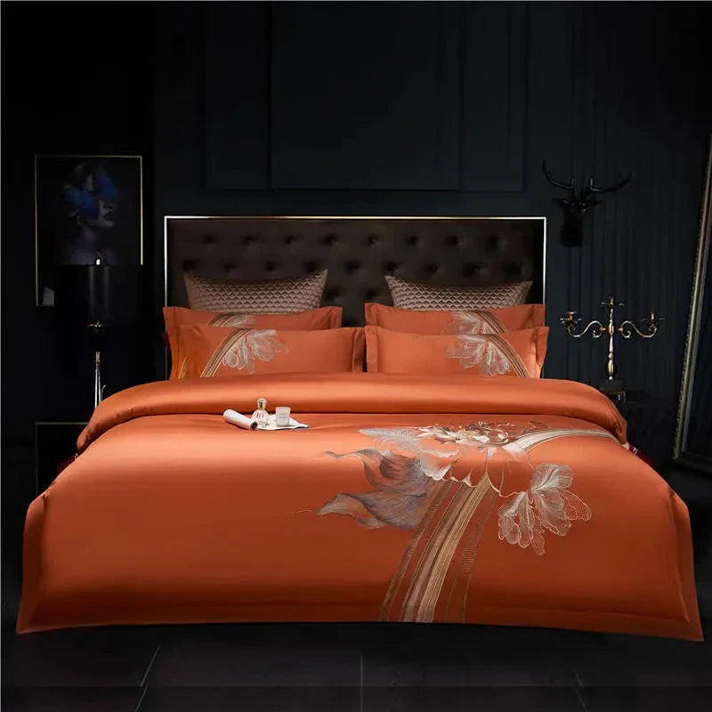 Duvet Cover Set | Egyptian Cotton | Floral Embroidery | Bedroom Sanctuary