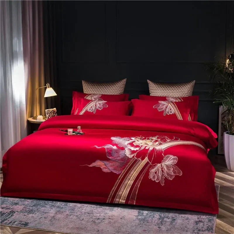 Duvet Cover Set | Egyptian Cotton | Floral Embroidery | Bedroom Sanctuary