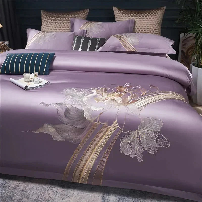 Duvet Cover Set | Egyptian Cotton | Floral Embroidery | Bedroom Sanctuary