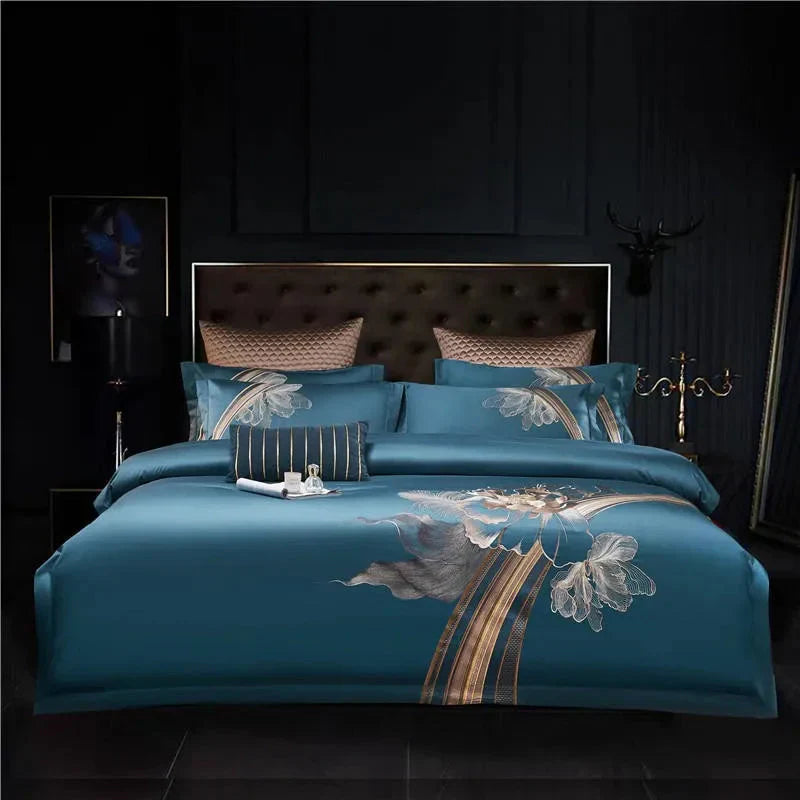 Duvet Cover Set | Egyptian Cotton | Floral Embroidery | Bedroom Sanctuary