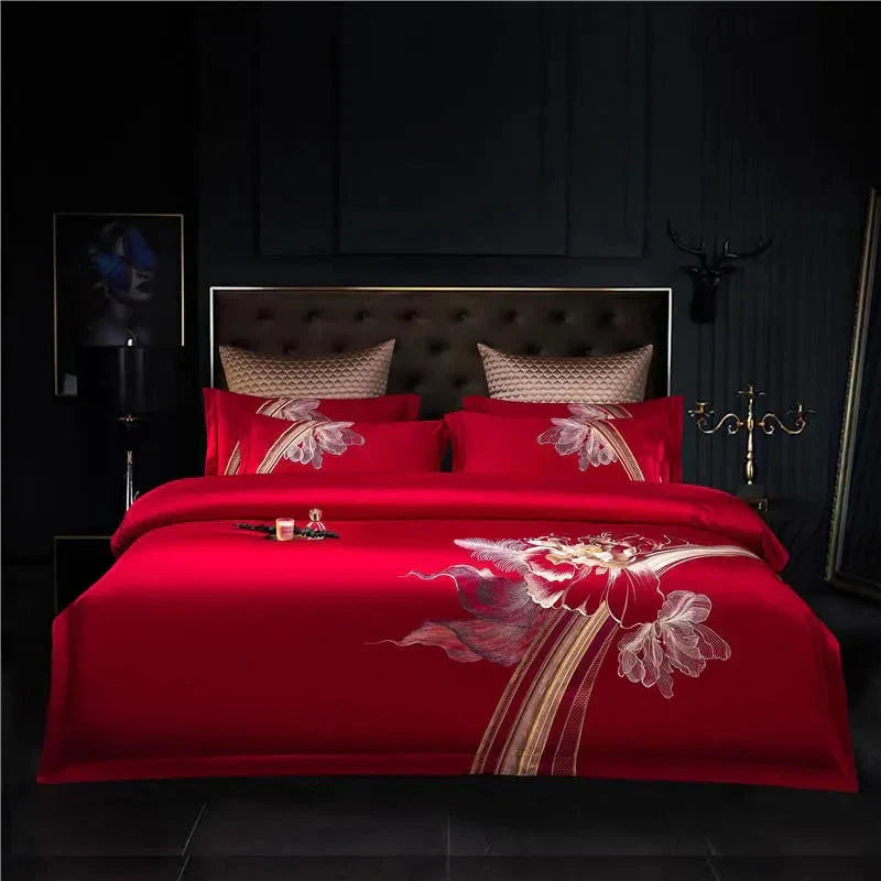 Duvet Cover Set | Egyptian Cotton | Floral Embroidery | Bedroom Sanctuary