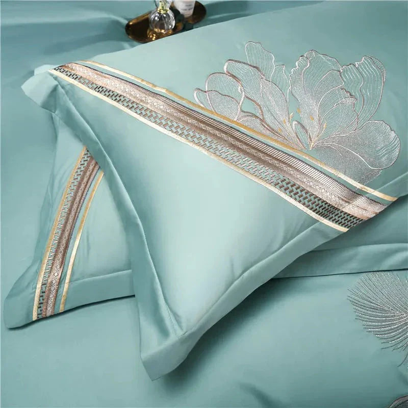 Duvet Cover Set | Egyptian Cotton | Floral Embroidery | Bedroom Sanctuary