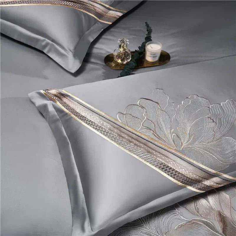 Duvet Cover Set | Egyptian Cotton | Floral Embroidery | Bedroom Sanctuary