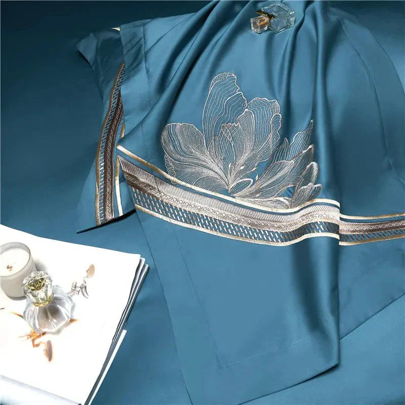 Duvet Cover Set | Egyptian Cotton | Floral Embroidery | Bedroom Sanctuary