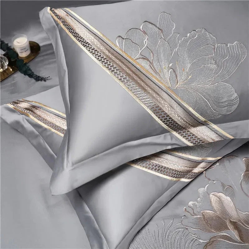 Duvet Cover Set | Egyptian Cotton | Floral Embroidery | Bedroom Sanctuary