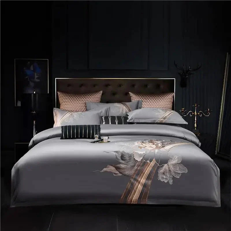 Duvet Cover Set | Egyptian Cotton | Floral Embroidery | Bedroom Sanctuary