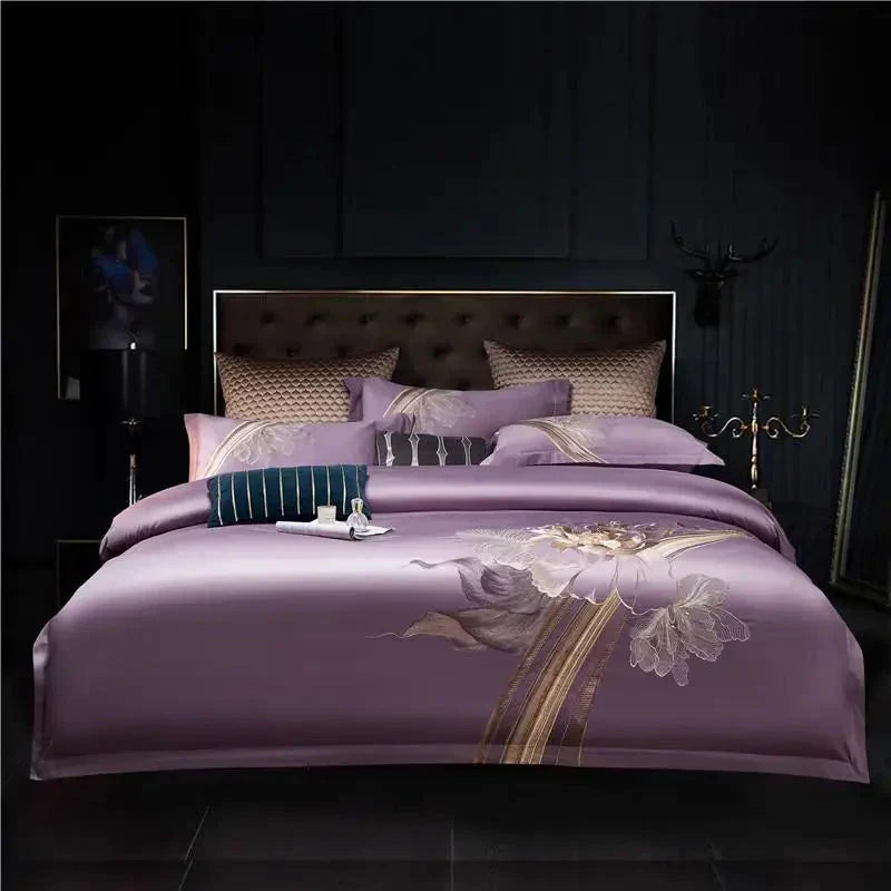 Duvet Cover Set | Egyptian Cotton | Floral Embroidery | Bedroom Sanctuary