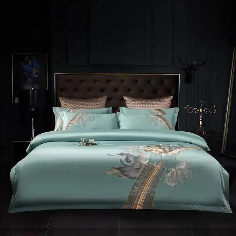 Duvet Cover Set | Egyptian Cotton | Floral Embroidery | Bedroom Sanctuary
