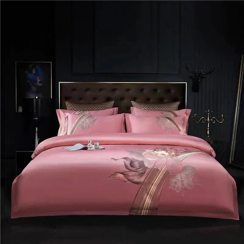 Duvet Cover Set | Egyptian Cotton | Floral Embroidery | Bedroom Sanctuary