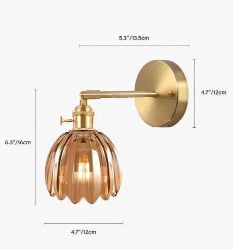 Vintage-Inspired Tulip Glass Wall Sconce with Ribbed Shade